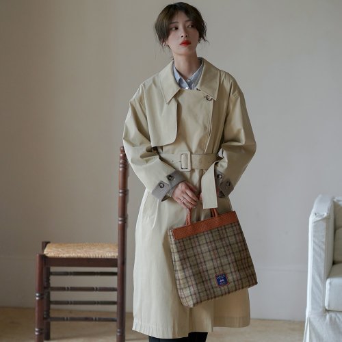 Light Khaki Lapel Tie Long Trench Coat|Coat|Summer and Autumn|Sora-1018