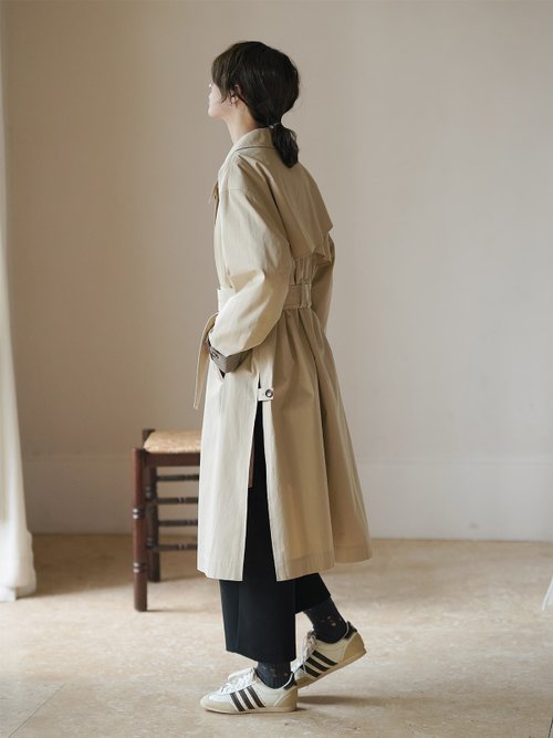 Light Khaki Lapel Tie Long Trench Coat|Coat|Summer and Autumn|Sora