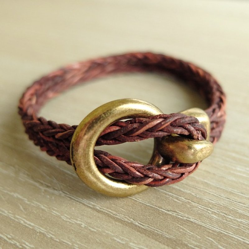 Pirate captain leather braided bracelet (dark brown / green bronze fastener) music in hand for European jewelry - สร้อยข้อมือ - หนังแท้ สีนำ้ตาล