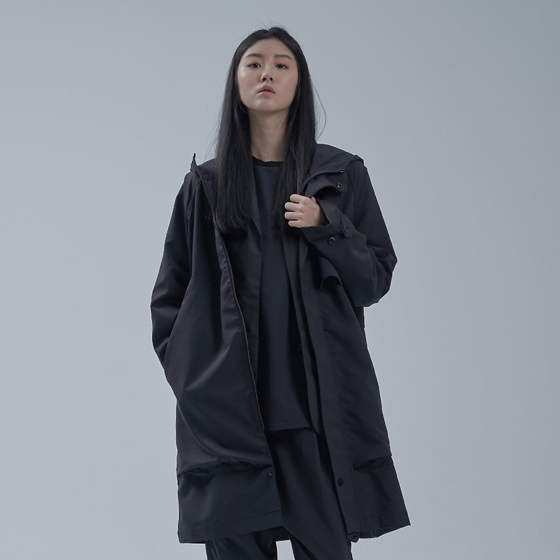 DYCTEAM - SISYPHUS / Long multi-function waterproof jacket - 女西裝外套 - 聚酯纖維 黑色