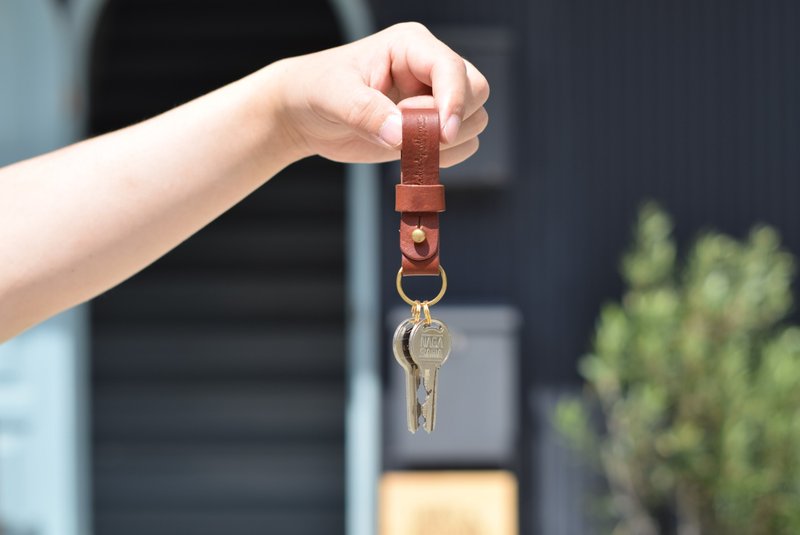 Key holder key case key cover leather Italian leather leather gift present - ที่ห้อยกุญแจ - หนังแท้ สีส้ม