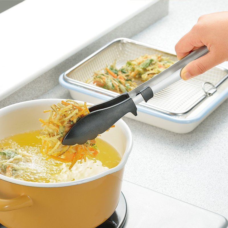 【Shimomura Shimomura】Heat-resistant Food Cooking Tongs KZ-201 - เครื่องครัว - สแตนเลส สีดำ