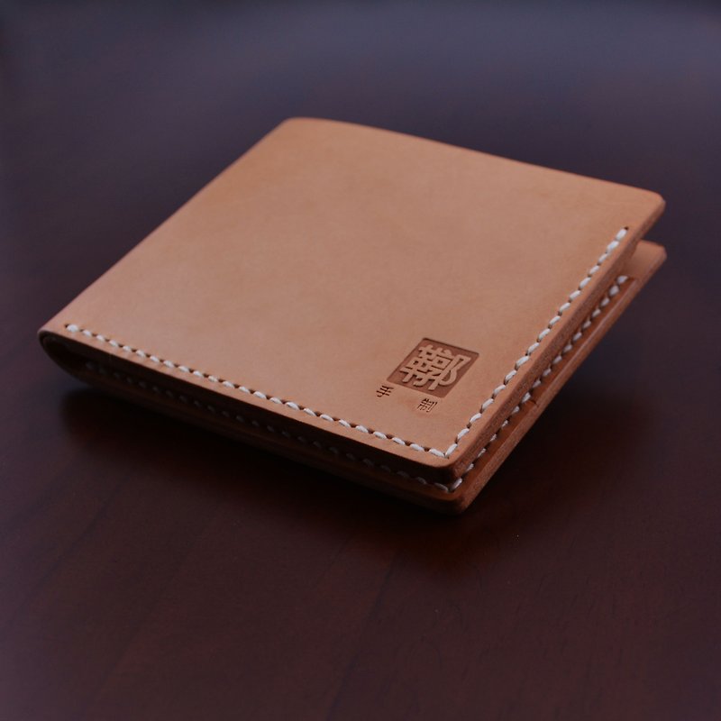 The original skin color vegetable tanned leather hand sewing thin clip - กระเป๋าสตางค์ - หนังแท้ 