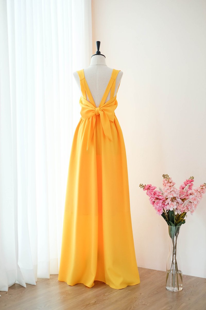 Golden Yellow dress Bridesmaid Bridal Dress Prom Cocktail Party Wedding Dress - Evening Dresses & Gowns - Polyester Yellow