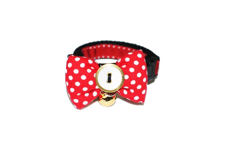 Pet collar fast shipping dog bow tie red white dots bow tie collar SL - Collars & Leashes - Cotton & Hemp Red