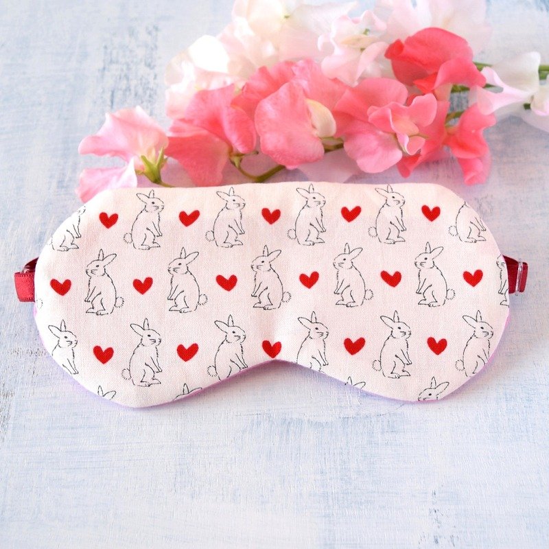 Love Rabbit white eye mask/travel/sleep mask/Valentine/heart - Eye Masks - Cotton & Hemp White