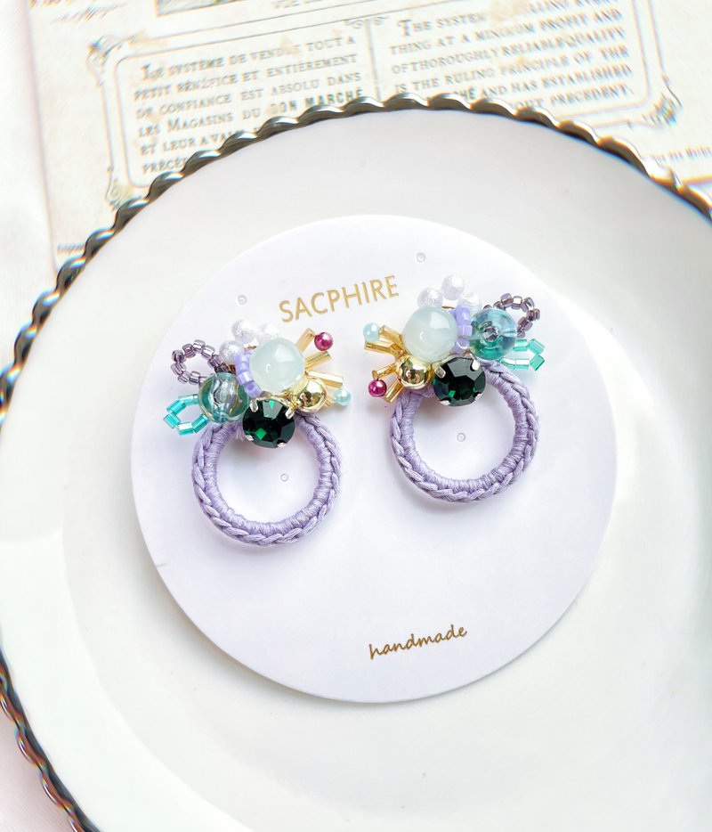 Fantasy Crochet Hoop Earrings in Whimsical Pink and Purple - ต่างหู - วัสดุอื่นๆ สีม่วง