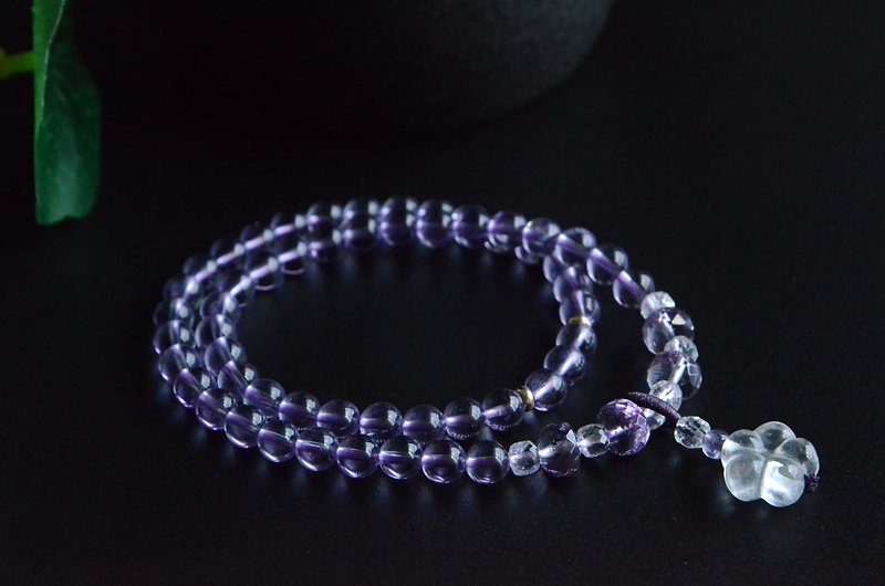 [Tingquan] Natural Brazilian Amethyst Faceted Amethyst Glass Double Circle Bracelet - Bracelets - Semi-Precious Stones Purple