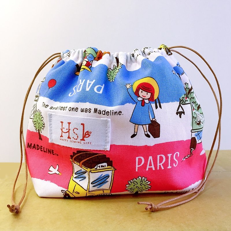 【DIY material package】 teaching kit Lunch box bag rope bag Drawstring Shouwan Dai pocket hand-stitched France wind little girl - เย็บปัก/ถักทอ/ใยขนแกะ - ผ้าฝ้าย/ผ้าลินิน 