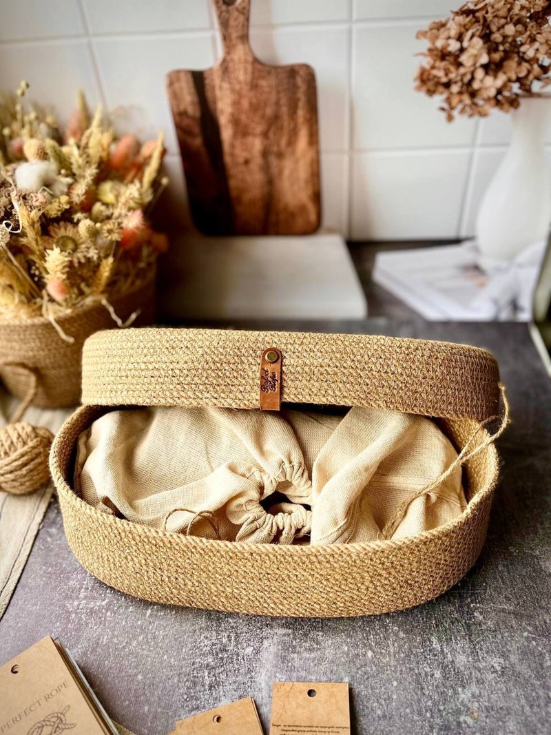 Bread basket Bread box Jute basket Storage basket. Boho basket decorative basket - 層架/置物架/置物籃 - 環保材質 