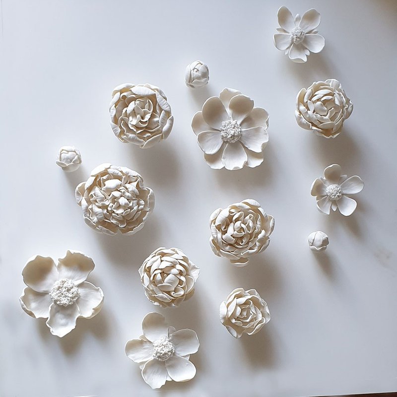 Wall art set, wall decor, flover wall, modern wall art, home  accessories art - ตกแต่งผนัง - ดินเผา ขาว