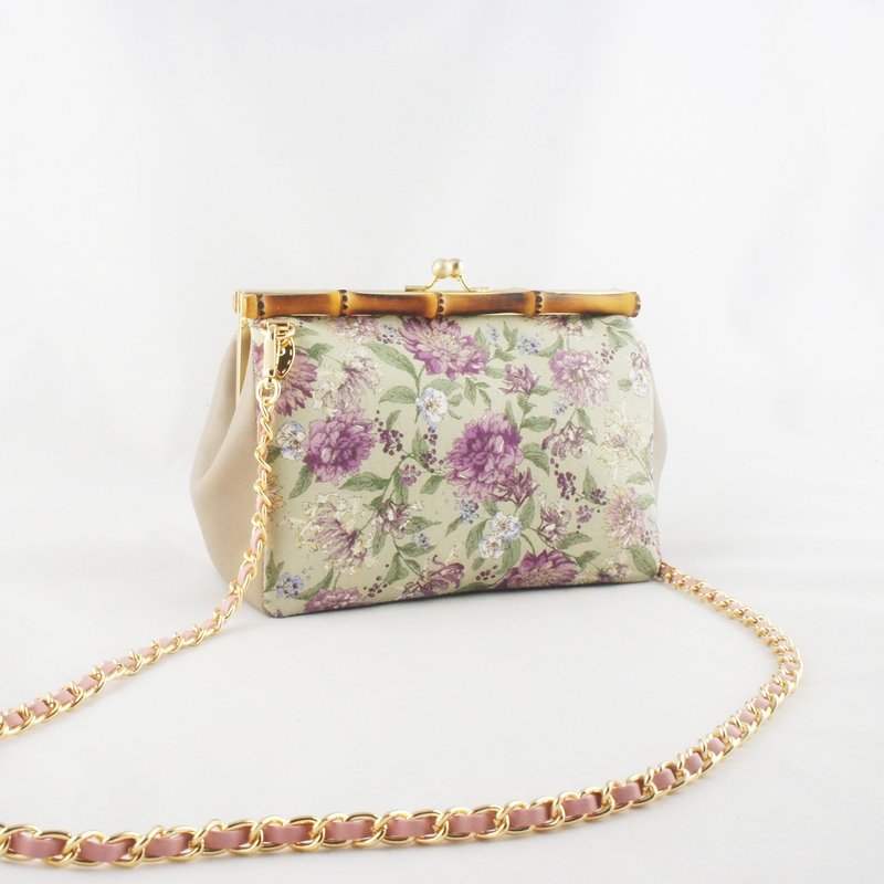 【Classic Bamboo】-Purple Flower Porcelain - Messenger Bags & Sling Bags - Cotton & Hemp Pink