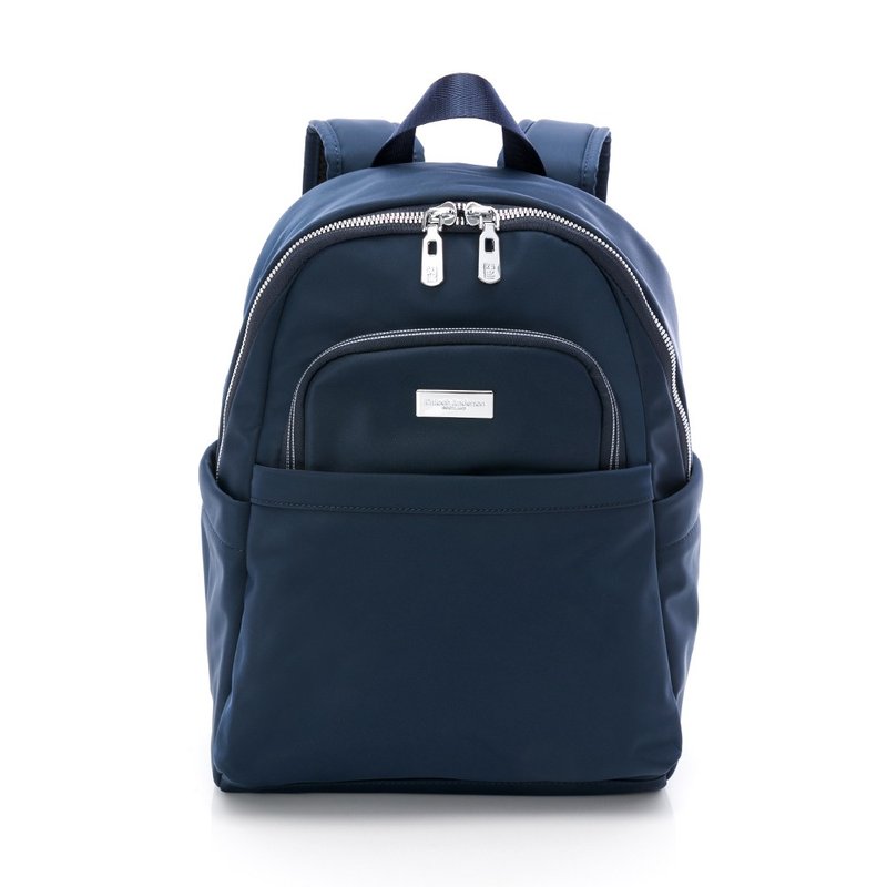 【Kinloch Anderson】Basic Front Pocket Zipper Backpack-Navy Blue - กระเป๋าเป้สะพายหลัง - เส้นใยสังเคราะห์ สีน้ำเงิน