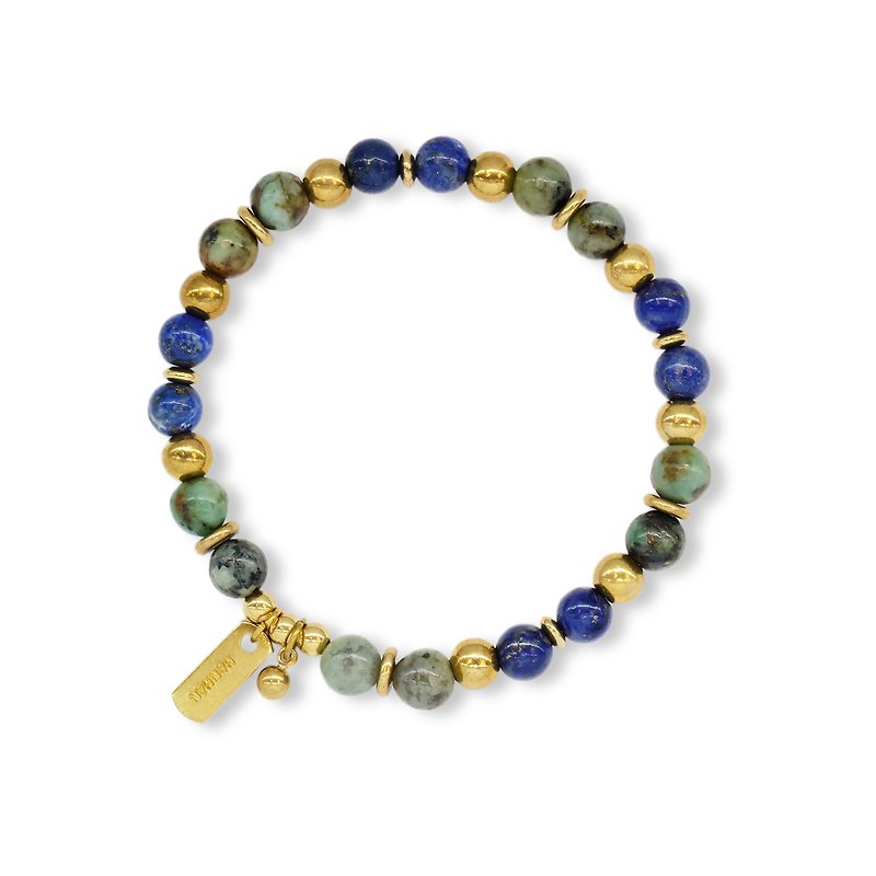 String Series Brass Lapis Africa Turquoise Bracelet Natural Mineral Crystal - สร้อยข้อมือ - หยก หลากหลายสี
