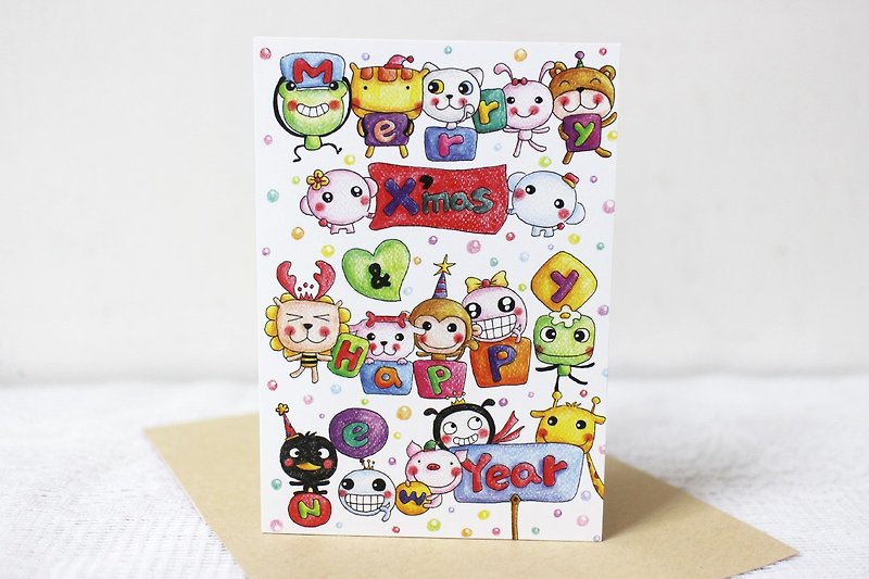 Big Illustrated Card_Christmas Card/New Year Card (Animal Holding Card) - Cards & Postcards - Paper 