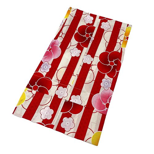 fuukakimono 日本 和服 日本染色 梭織 兒童 浴衣 単品 115-125cm 7-8歲 紅