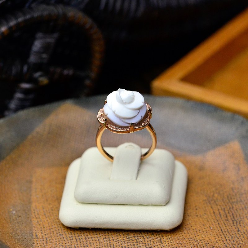 CAMEO 義大利手工貝雕輕珠寶 -  立體貝雕玫瑰花戒指-A38_1R - 戒指 - 其他金屬 
