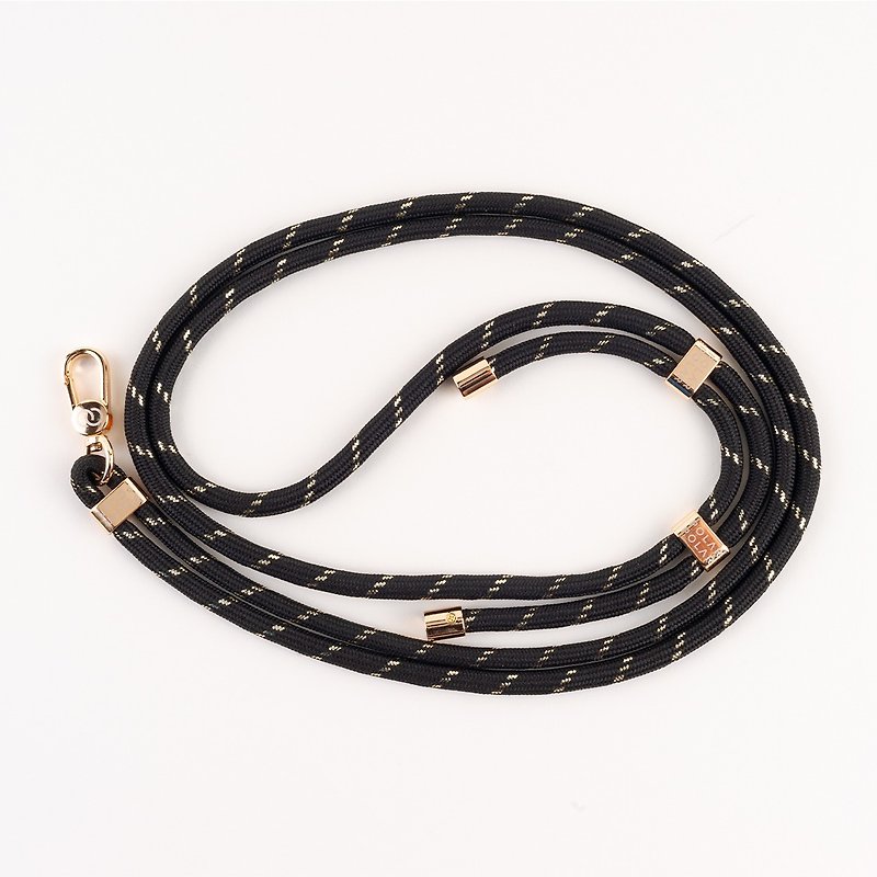 Black Gold Crossbody Phone Strap with Card - Phone Accessories - Polyester Black