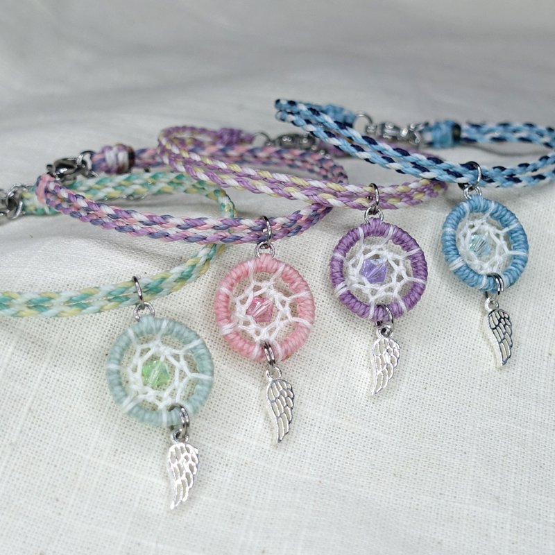 Handmade Wax wire bracelet│Mini dream catcher watch pendant│Sterling silver Stainless Steel waterproof braiding - Bracelets - Other Materials Multicolor