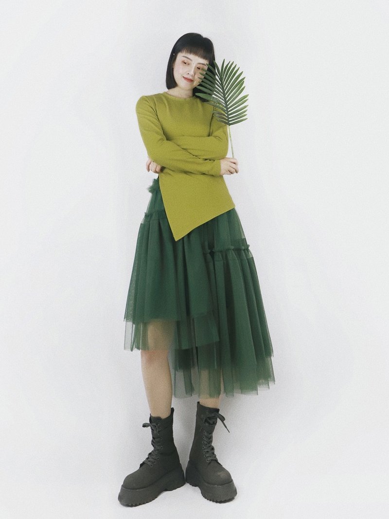 Handmade mesh A-line skirt pleated skirt gauze skirt skirt long skirt - Skirts - Polyester Multicolor