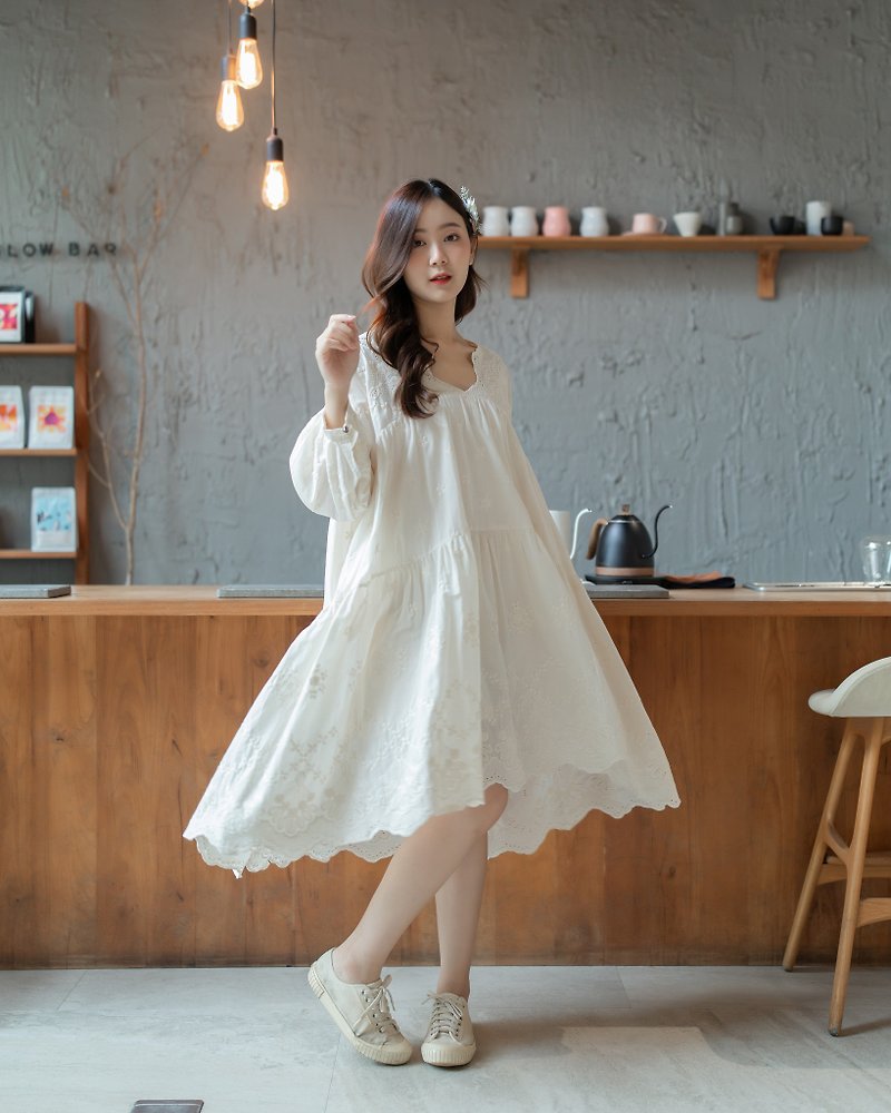 Long Sleeves Oversize Cotton Lace Dress, Summer Dress - One Piece Dresses - Cotton & Hemp 