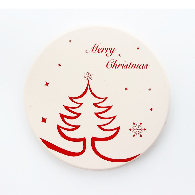 Red Christmas Tree Water-Absorbent Coaster - Coasters - Pottery Red