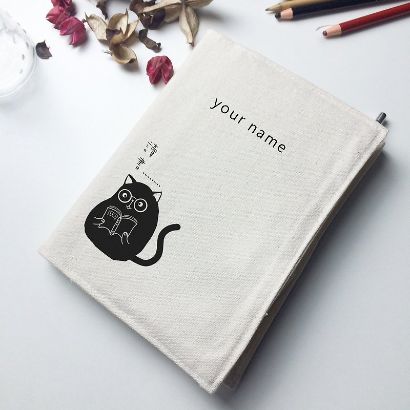 [Customized gift] Meow reading week canvas pocketbook/book jacket/handbook essential for school start - Notebooks & Journals - Cotton & Hemp 