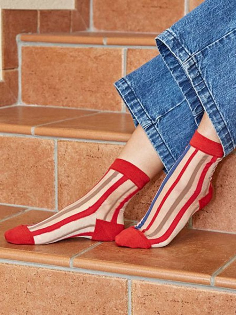 Basque Stripe Sheer Socks 23～25cm - 襪子 - 其他材質 
