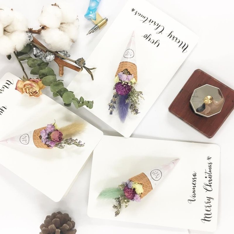 法香冰乾甜甜花筒 婚禮 聖誕卡 乾燥花 西洋書法  名字定製 - 卡片/明信片 - 紙 