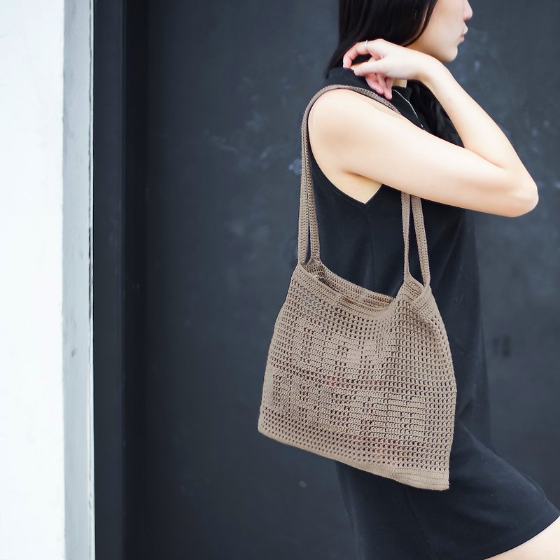 Crochet Quote Tote Bag | "Day Dream" in Stardust - Handbags & Totes - Other Materials Brown