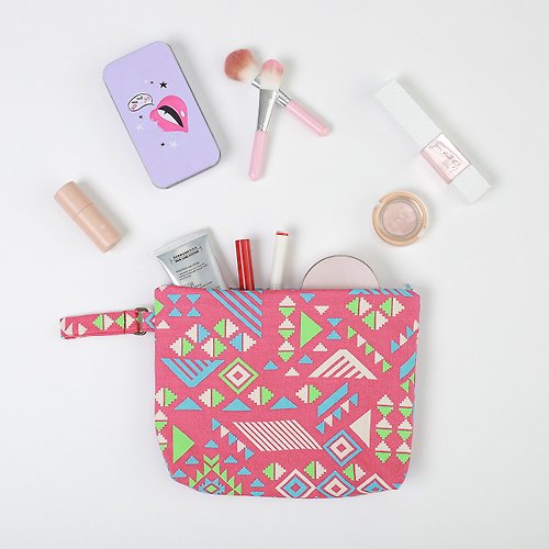 CHS Fabrics Cotton Cosmetic Pouch with loop: hot pink