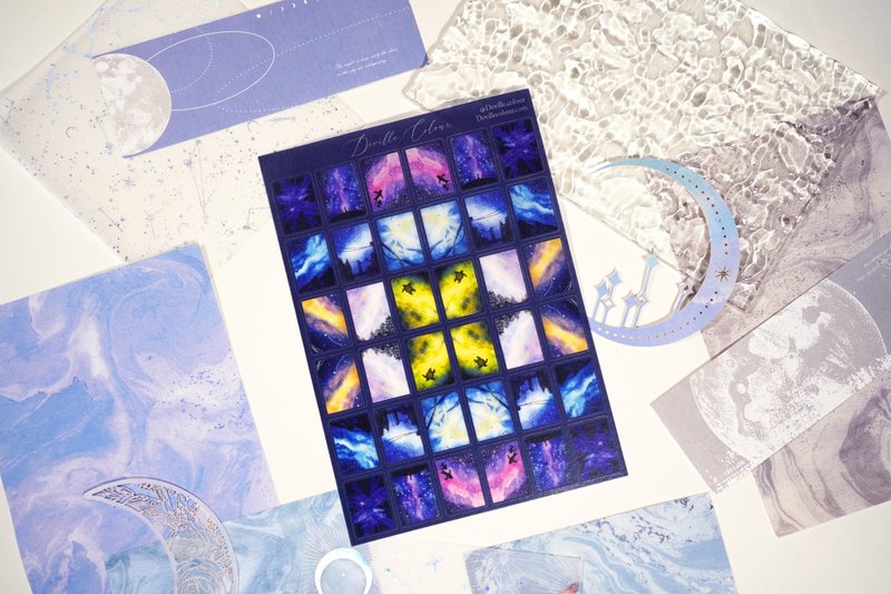 【Summer Memories】Starry Night Washi Sticker Sheet - Stickers - Paper Blue