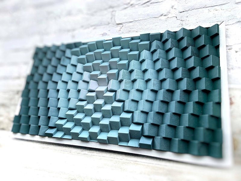 Geometric Emerald Green Artwork - 3D Acoustic Panel - Green Wood Wall Art Decor - ตกแต่งผนัง - ไม้ สีเขียว