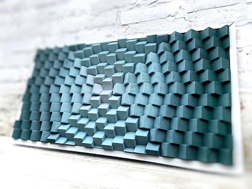 ShepitWorkshop Geometric Emerald Green Artwork - 3D Acoustic Panel - Green Wood Wall Art Decor