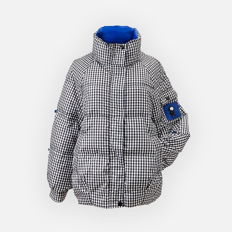 【MEDUSA】Astronaut Blue Contrast Check Down Jacket - Women's Casual & Functional Jackets - Polyester Black