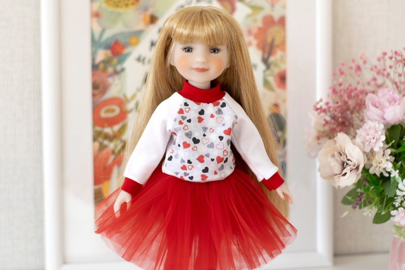 Tulle tutu skirt for Ruby Red Fashion Friends doll (37 cm/14.5 inches), rrff - ตุ๊กตา - ผ้าฝ้าย/ผ้าลินิน สีแดง