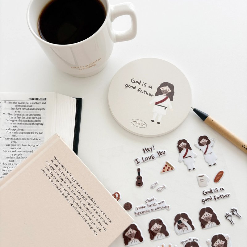 God is a good father耶穌手繪款杯墊 - 杯墊 - 其他材質 卡其色