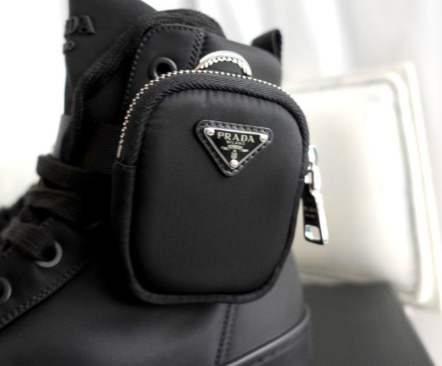 Size 43 shoes Italian brand PRADA black nylon mid-calf boots