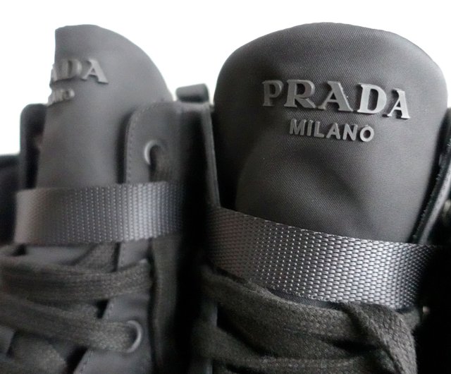 Size 43 shoes Italian brand PRADA black nylon mid-calf boots