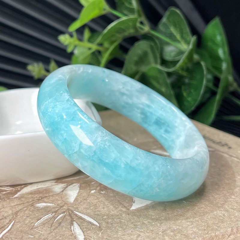 稀有異極礦手鐲56MM 玉化閃片星光滿圈冰裂紋珍藏石手環 冰潤獨特 - 手鍊/手環 - 寶石 