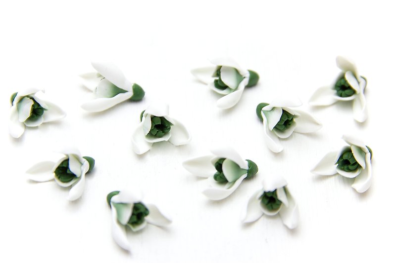 Snowdrops Flowers Beads Polymer Clay Beads White Handmade Beads Jewelry supplies - 零件/散裝材料/工具 - 塑膠 白色