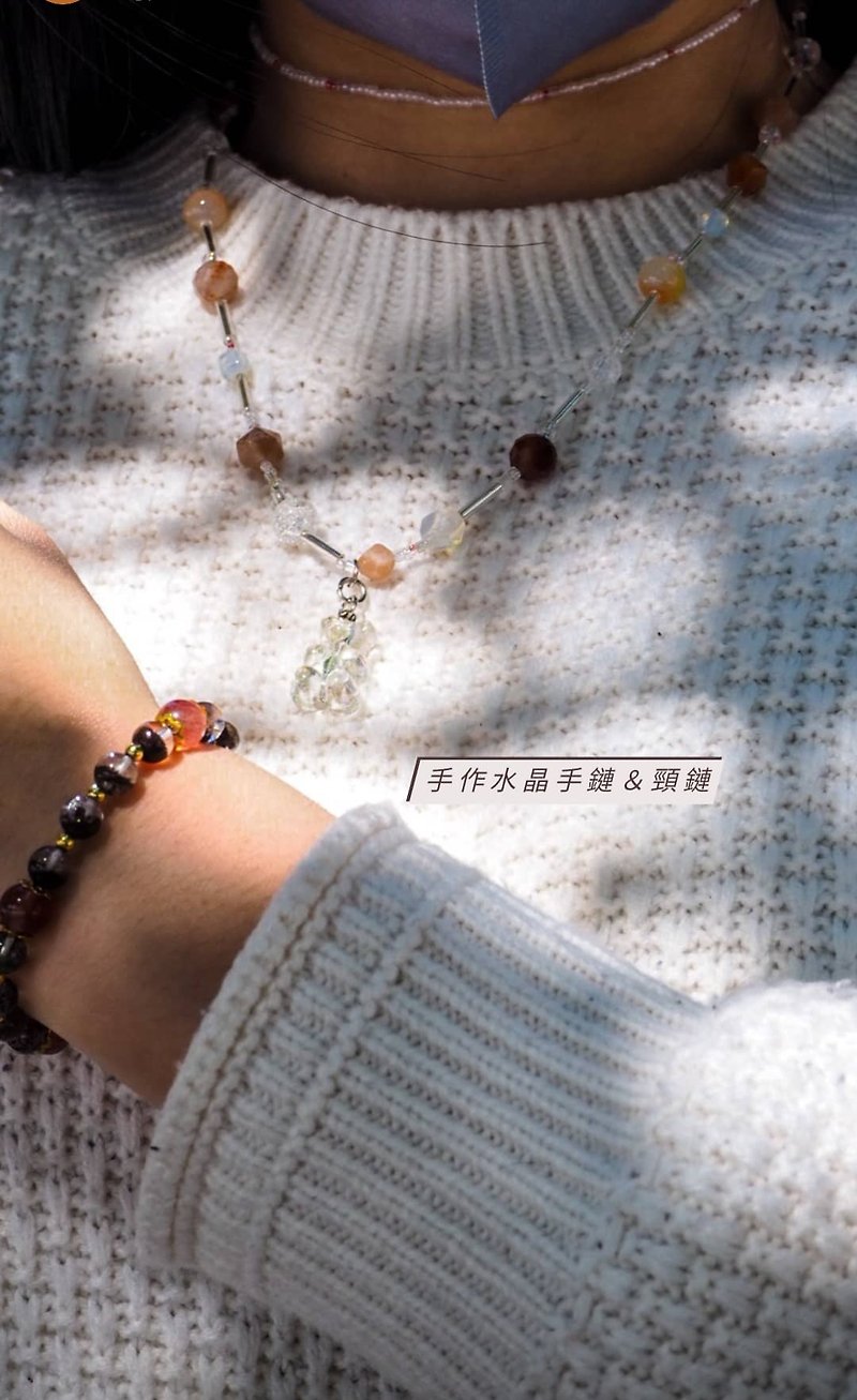 Handmade Crystal Bracelet Necklace Set - Necklaces - Crystal Red