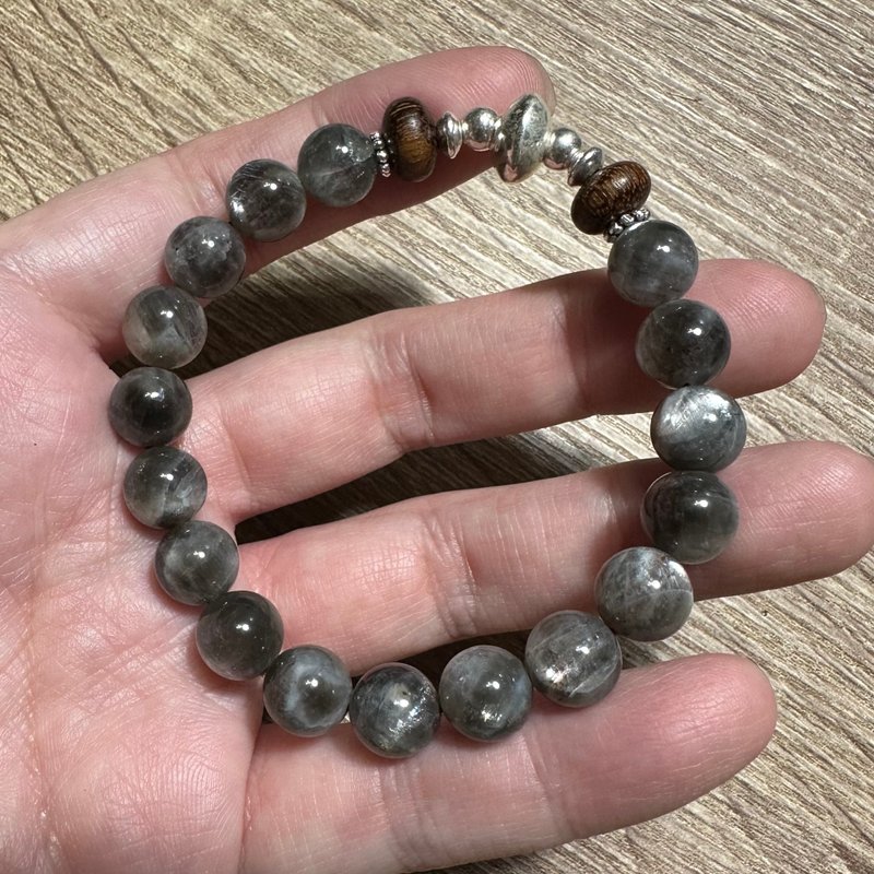 9mm星輝骨幹太陽石 沉香 銀製手串 - 手鍊/手環 - 半寶石 