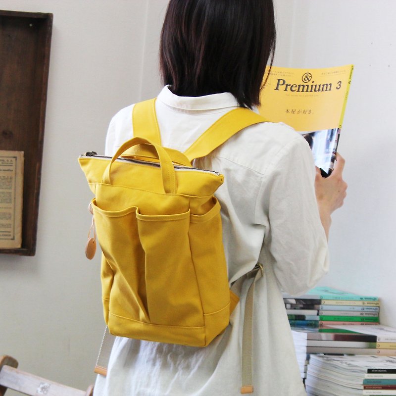 hike30: Mustard Takashima Canvas Backpack - Backpacks - Cotton & Hemp Blue