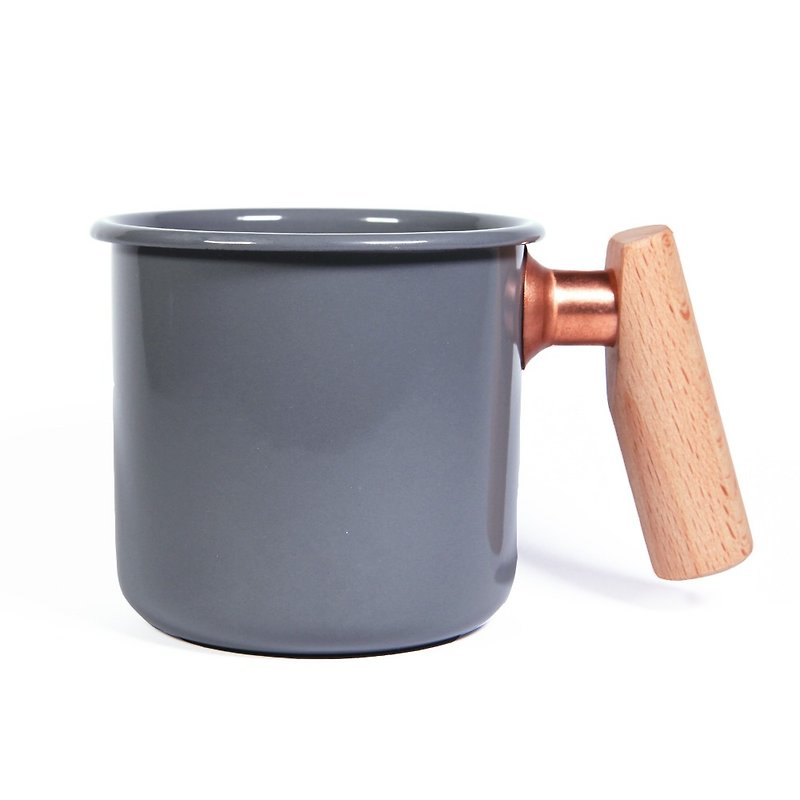 Wooden handle cup 400ml (elephant ash) - แก้วมัค/แก้วกาแฟ - วัตถุเคลือบ สีเทา