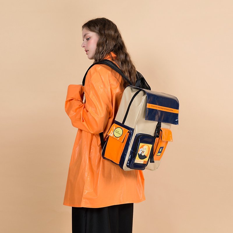 KIITOS LIFE防水撞色后背包旅行包笔电包---卡其色美丽烦恼款2 - 後背包/書包 - 其他材質 黃色