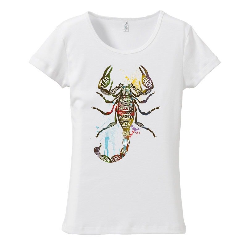 [Women's T-shirt] scorpion - เสื้อยืดผู้หญิง - ผ้าฝ้าย/ผ้าลินิน ขาว