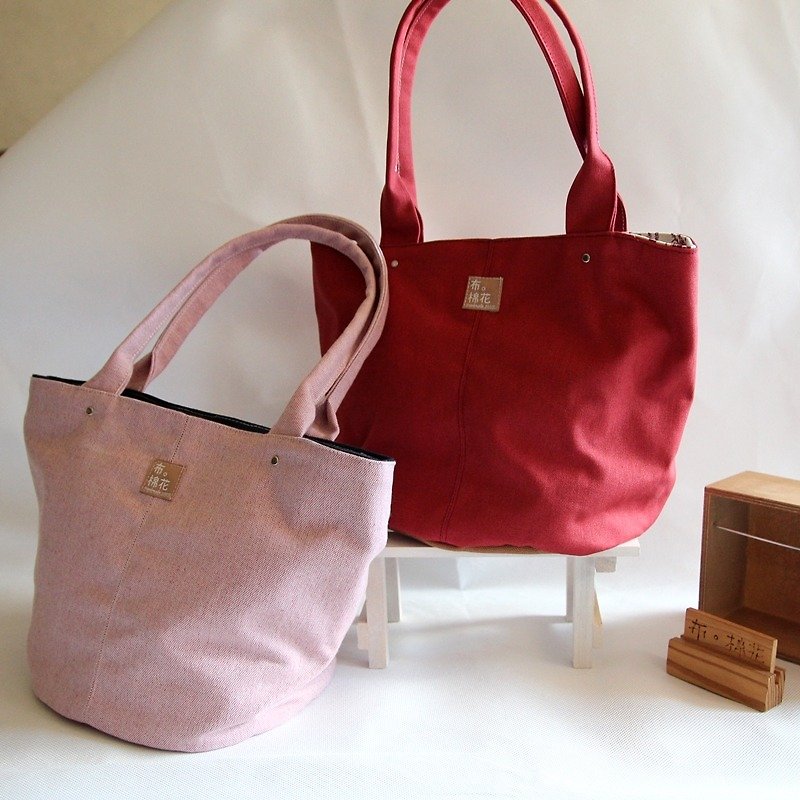 Handmade canvas bag plain canvas cylindrical walking bag vermilion shoulder bag - Handbags & Totes - Cotton & Hemp Red