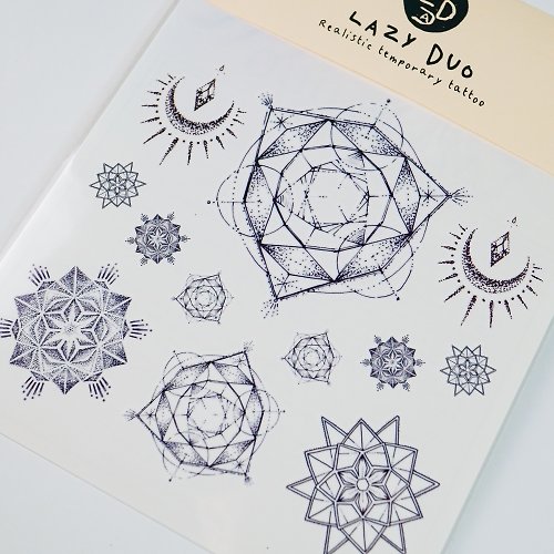╰ LAZY DUO TATTOO ╮ 手繪幾何神秘刺青紋身貼紙中性幾何圖形鍊金術簡約星空日月塔羅牌