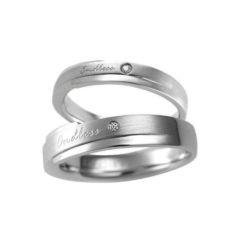情侶對戒 結婚對戒  無盡的愛--鑽石白鋼戒 - 對戒 - 鑽石 銀色